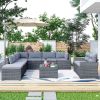 9-piece Outdoor Patio Large Wicker Sofa Set, Rattan Sofa set for Garden, Backyard,Porch and Poolside, Gray wicker(D0102HPKDNU)