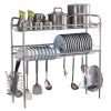 Over Sink Dish Rack, 2 Tier Stainless Steel Dish Rack Rustproof Durable Above Kitchen Sink Shelf Dish Drainer, Silver(D0102HEVGCY)