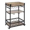 Bar Serving Cart Home Mobile Kitchen Serving cart,Industrial Vintage Style Wood Metal Serving Trolley RT(D0102HP8ABG)