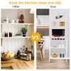 HODELY Lace White 5-Layer Light Walnut MDF Board With Wine Rack Iron Kitchen Shelves RT(D0102HEBZXU)