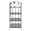 Four Tier Metal Foldable Bakers Rack with Flower Motifs, Black(D0102H7IZBY)