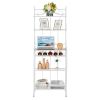 HODELY Lace White 5-Layer Light Walnut MDF Board With Wine Rack Iron Kitchen Shelves RT(D0102HEBZXU)