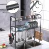 Over Sink Dish Rack, 2 Tier Stainless Steel Dish Rack Rustproof Durable Above Kitchen Sink Shelf Dish Drainer, Silver(D0102HEVGCU)