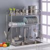 Over Sink Dish Rack, 2 Tier Stainless Steel Dish Rack Rustproof Durable Above Kitchen Sink Shelf Dish Drainer, Silver(D0102HEVGCY)